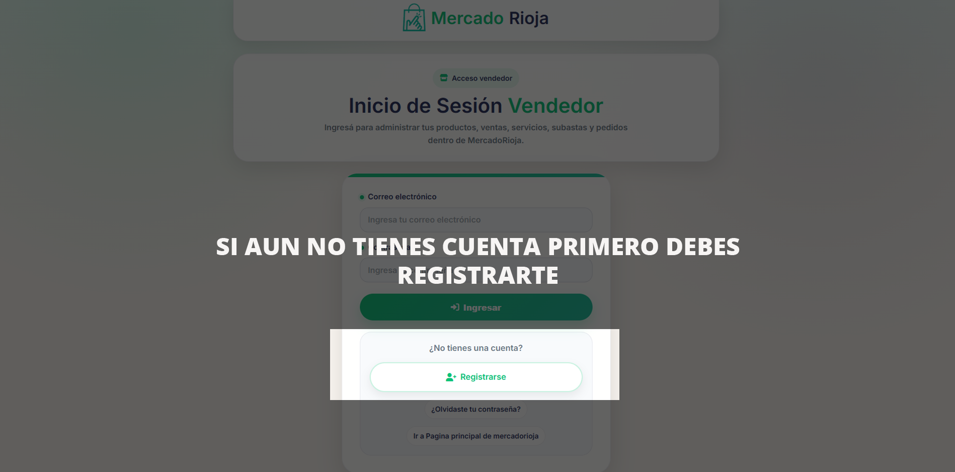 Botón Registrarse para crear una cuenta de vendedor
