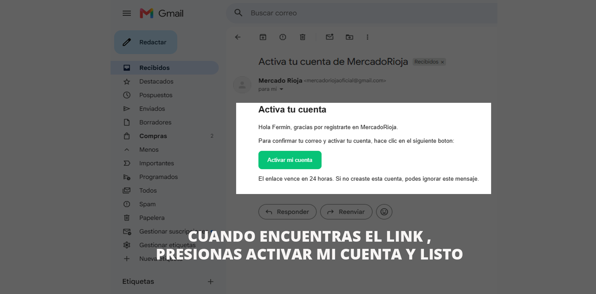 Botón Activar mi cuenta en el correo de MercadoRioja